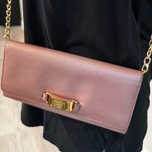 Prada Pink Iridescent Long Wallet with gold chain